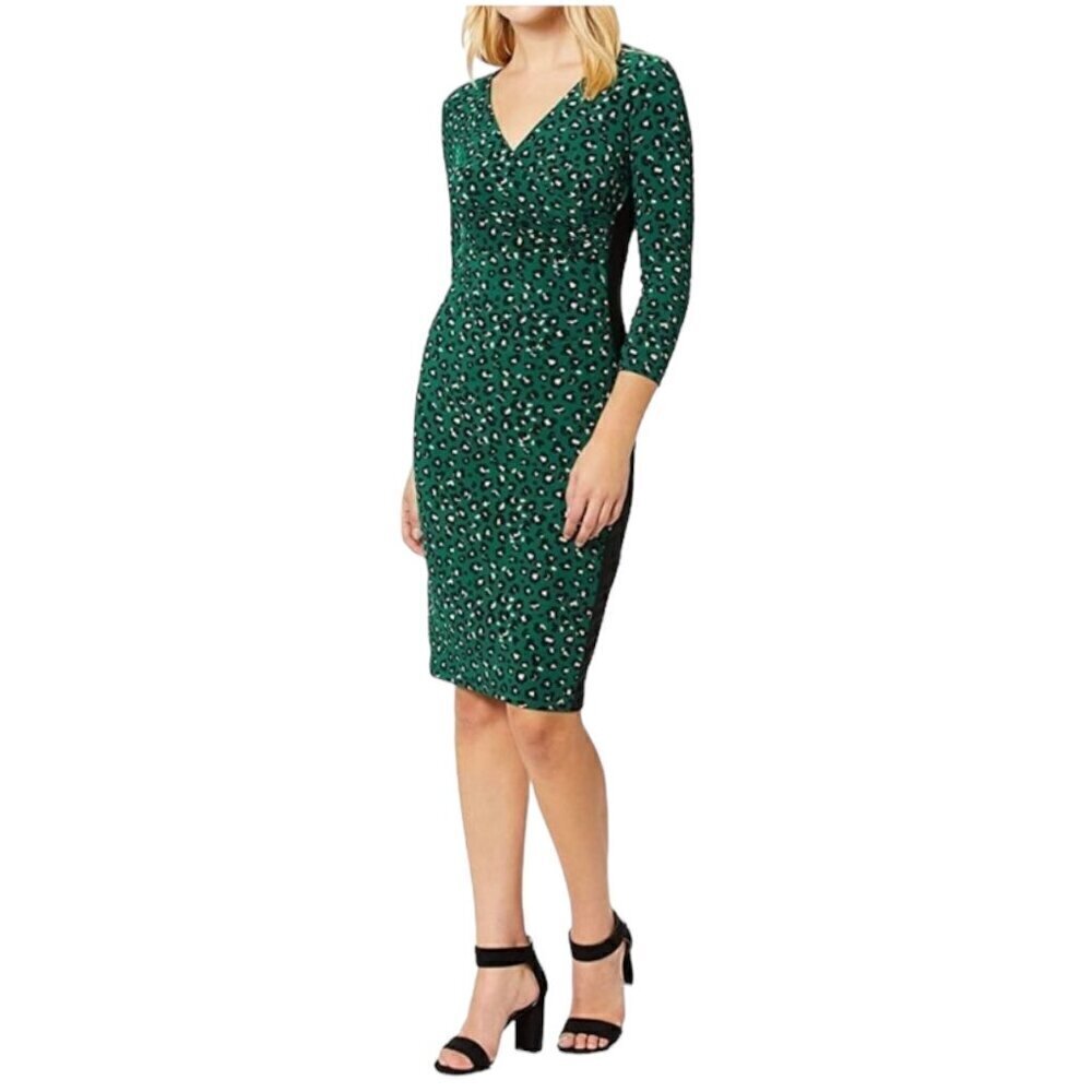 Tommy Hilfiger Green Leopard Print Sheath Dress, NWT $13/4-Sleeve Women's Size 1